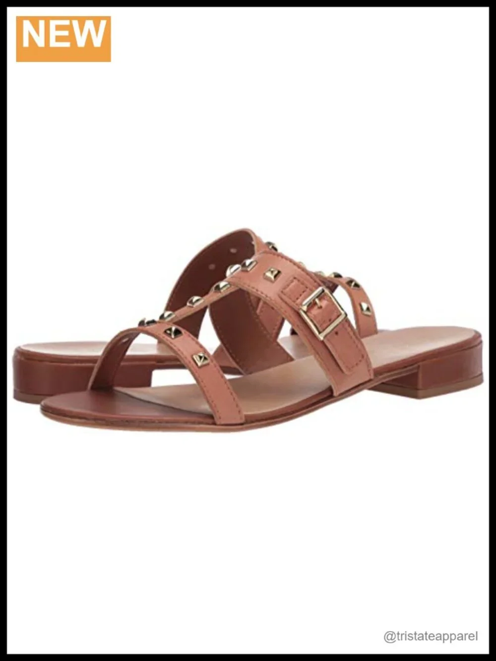 Italy Leather Slide Sandals Studded Block Heel Women's